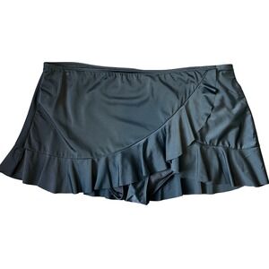 Catalina Plus Size Womens Swim Skirt Bottoms Ruffle Wrap Skirt Black 2XL 18-20W